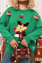 christmas new elk colored balls decor stretch knitted sweater_Black_Red_Green