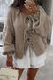 casual slight stretch 11-colors solid color lace-up knitted cardigan_Black_Gray_Pink_Magenta_Yellow_Dark Green_Blue_Light Purple_Beige_Khaki