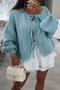 casual slight stretch 11-colors solid color lace-up knitted cardigan_Black_Gray_Pink_Magenta_Yellow_Dark Green_Blue