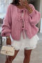 casual slight stretch 11-colors solid color lace-up knitted cardigan_Black_Gray_Pink
