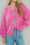 casual slight stretch 11-colors solid color lace-up knitted cardigan_Black_Gray_Pink_Magenta