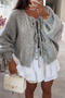 casual slight stretch 11-colors solid color lace-up knitted cardigan_Black_Gray