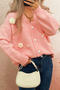 casual slight stretch flower bow decor knitted loose cardigan_Pink