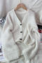 casual slight stretch bow button sequins decor knitted loose cardigan_White