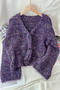 casual slight stretch bow button sequins decor knitted loose cardigan_White_Dark Gray_Dark Blue_Purple