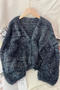 casual slight stretch bow button sequins decor knitted loose cardigan_White_Dark Gray_Dark Blue