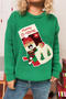 christmas new slight stretch sock jacquard flower decor knitted sweater_Black_Red_Green