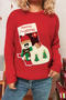 christmas new slight stretch sock jacquard flower decor knitted sweater_Black_Red