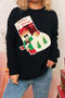 christmas new slight stretch sock jacquard flower decor knitted sweater_Black