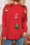 christmas new slight stretch elk santa hat christmas tree decor knitted sweater_Black_Red