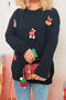 christmas new slight stretch elk santa hat christmas tree decor knitted sweater_Black