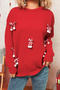 christmas new slight stretch striped bow decor knitted sweater_Black_Red