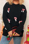 christmas new slight stretch striped bow decor knitted sweater_Black