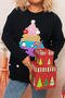 new slight stretch jacquard christmas tree colored balls decor knitted sweater_Black