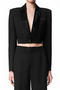 exquisite non-stretch rhinestone decor hollow backless crop blazer_Black