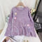 casual slight stretch sequins flower-decor knit sweater_White_Gray_Pink_Light Purple