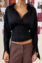 casual new non-stretch patchwork slim-fit shirt_Black
