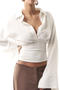 casual new non-stretch patchwork slim-fit shirt_Black_White