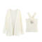 casual slight stretch ribbed knit rhinestone decor two-piece top_White