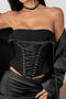 sexy non-stretch solid color tight lace-up vest with rubber bone_Black