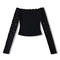 exquisite slight stretch lace trim off shoulder top(size run small)_Black
