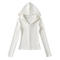 casual slight stretch solid color zip-up hooded jacket(size run small)_Black_White