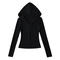 casual slight stretch solid color zip-up hooded jacket(size run small)_Black
