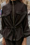 casual non-stretch 3 colors crew neck zip-up drawstring jacket(size run small)_Black_Khaki _Brown