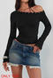 casual slight stretch solid color slim fit long sleeve rivet decor t-shirt_Black