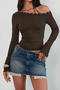 casual slight stretch solid color slim fit long sleeve rivet decor t-shirt_Black_Brown