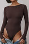 casual slight stretch 3 colors crew neck long sleeve bodysuit_Black_Haze Blue_Brown