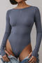 casual slight stretch 3 colors crew neck long sleeve bodysuit_Black_Haze Blue