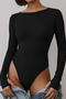 casual slight stretch 3 colors crew neck long sleeve bodysuit_Black