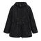 casual non-stretch hooded solid color zip-up drawstring jacket_Black