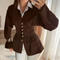 stylish non-stretch pure colour v-neck single-breasted all-match outerwear_Yellow_Brown