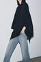 casual slight stretch ribbed knit crew neck solid color cloak_Black