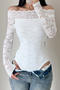 casual slight stretch stitching lace off shoulder bodysuit(size run small)_Black_White