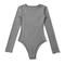 casual slight stretch 4 colors crew neck solid color bodysuit(size run small)_Black_White_Gray