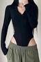 casual slight stretch 3 colors hooded zip-up bodysuit(size run small)_Black