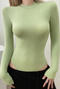 casual slight stretch crew neck solid color bodysuit(size run small)_Black_White_Gray_Light Green