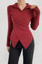 casual slight stretch ribbed knit high collar button sweaters(size run small)_Black_Dark Gray_Red