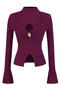 exquisite slight stretch half-high collar cutout sweaters(size run small)_Black_Purple