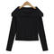 casual slight stretch ribbed knit flower decor sweaters(size run small)_Black