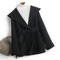 casual non-stretch solid color cashmere wool with belt hooded jacket_Black