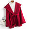 casual non-stretch solid color cashmere wool with belt hooded jacket_Black_Red