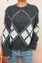 casual slight stretch knitted contrast color diamond pattern sweater_Gray_Dark Gray