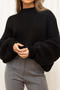 casual slight stretch new solid color 5 colors knitted sweater_Black