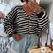 casual slight stretch new 4-colors loose knitted stripe cardigan_Black
