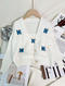 casual slight stretch embroidery butterfly knitted cardigan sling two-piece set_Black_White