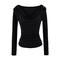 casual stretch solid color slim fit pleated top size run small_Black